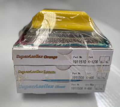 Kovax Super Assilex Kit Inc. x2 Hand Pads, Interface Pad & Assilex Block, Box of K1200, K800 & K600 Grits & Sample Sheets of K240, K320, K400, K500, K1000 & K1500 Grits