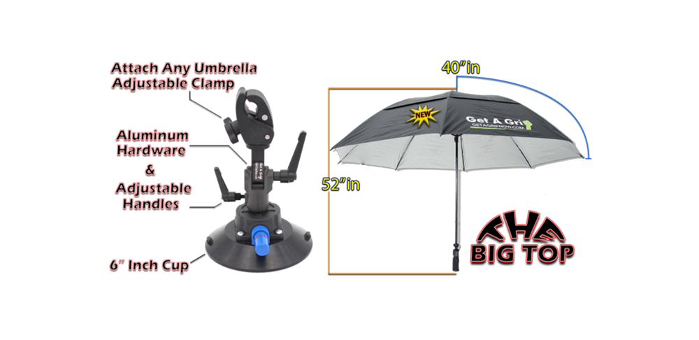 Get A Grip 80in Umbrella Pdr Shade - Fiberglass Umbrella With Billet Adjustable Pivot Mount 6in cup