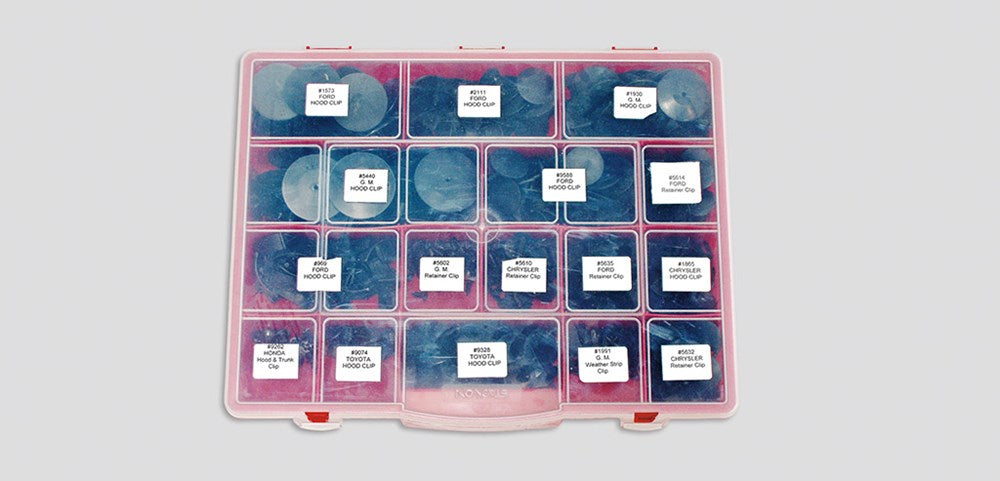 Door panel/Hood clip assortment with storage case